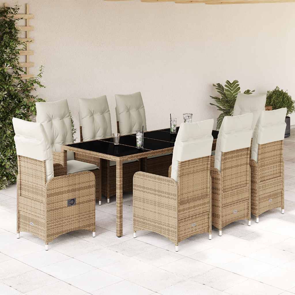 Vetonek Set de mesa y sillas de jardín 5 pzas y cojines ratán PE beige