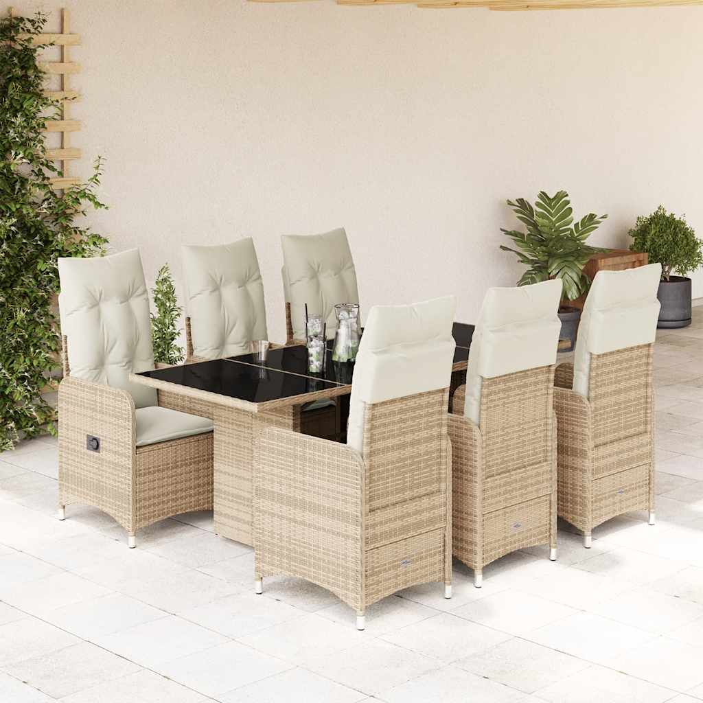 Vetonek Set de mesa y sillas de jardín 7 pzas y cojines ratán PE beige