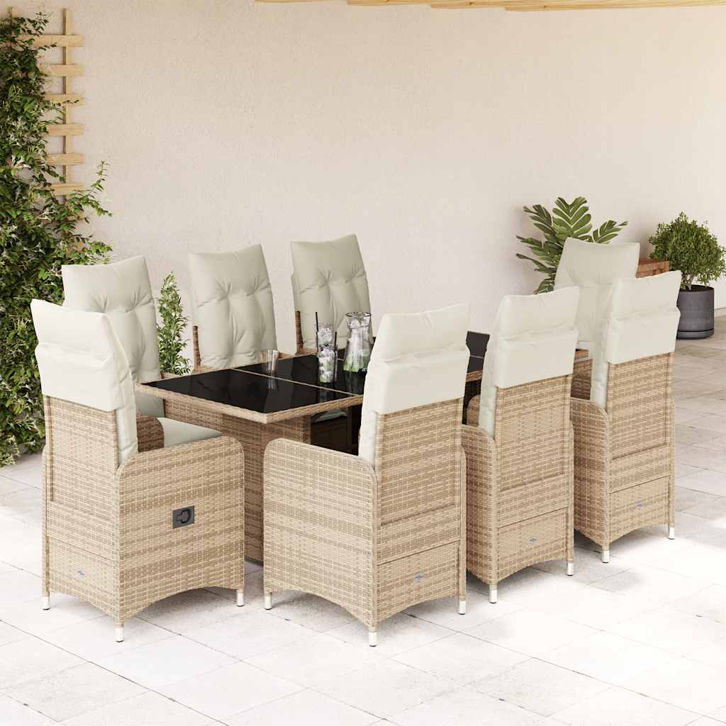 Vetonek Set de mesa y sillas de jardín 5 pzas y cojines ratán PE beige