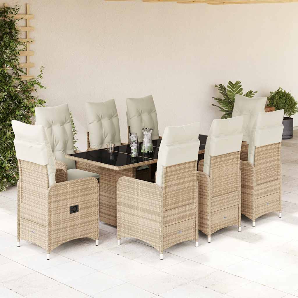 Vetonek Set de mesa y sillas de jardín 5 pzas y cojines ratán PE beige