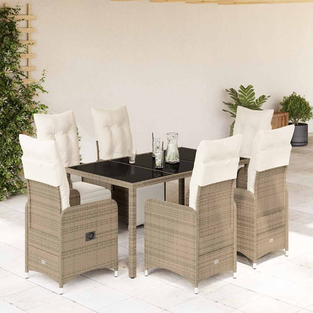 Vetonek Set de mesa y sillas jardín 7 pzas con cojines ratán PE marrón