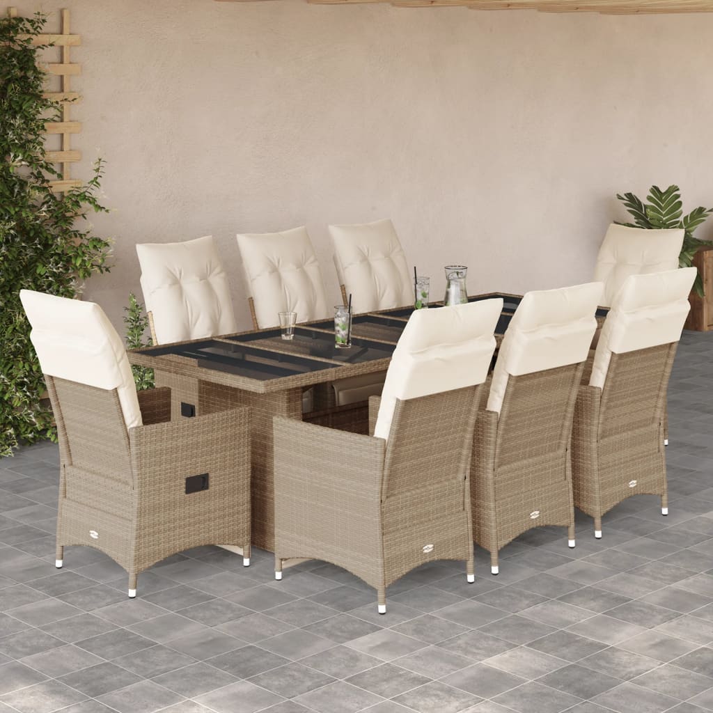 Vetonek Set de mesa y sillas de jardín 5 pzas y cojines ratán PE beige