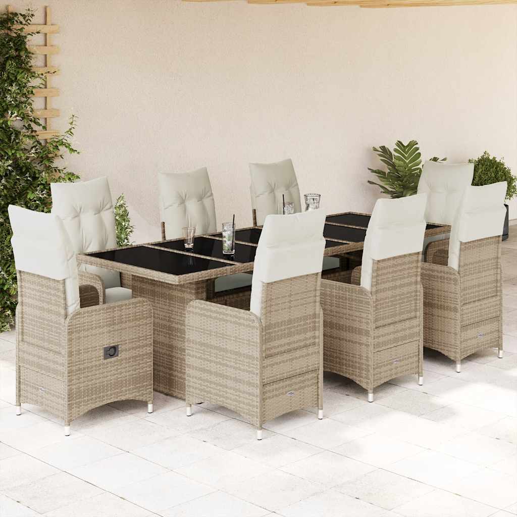 Vetonek Set de mesa y sillas de jardín 5 pzas y cojines ratán PE beige