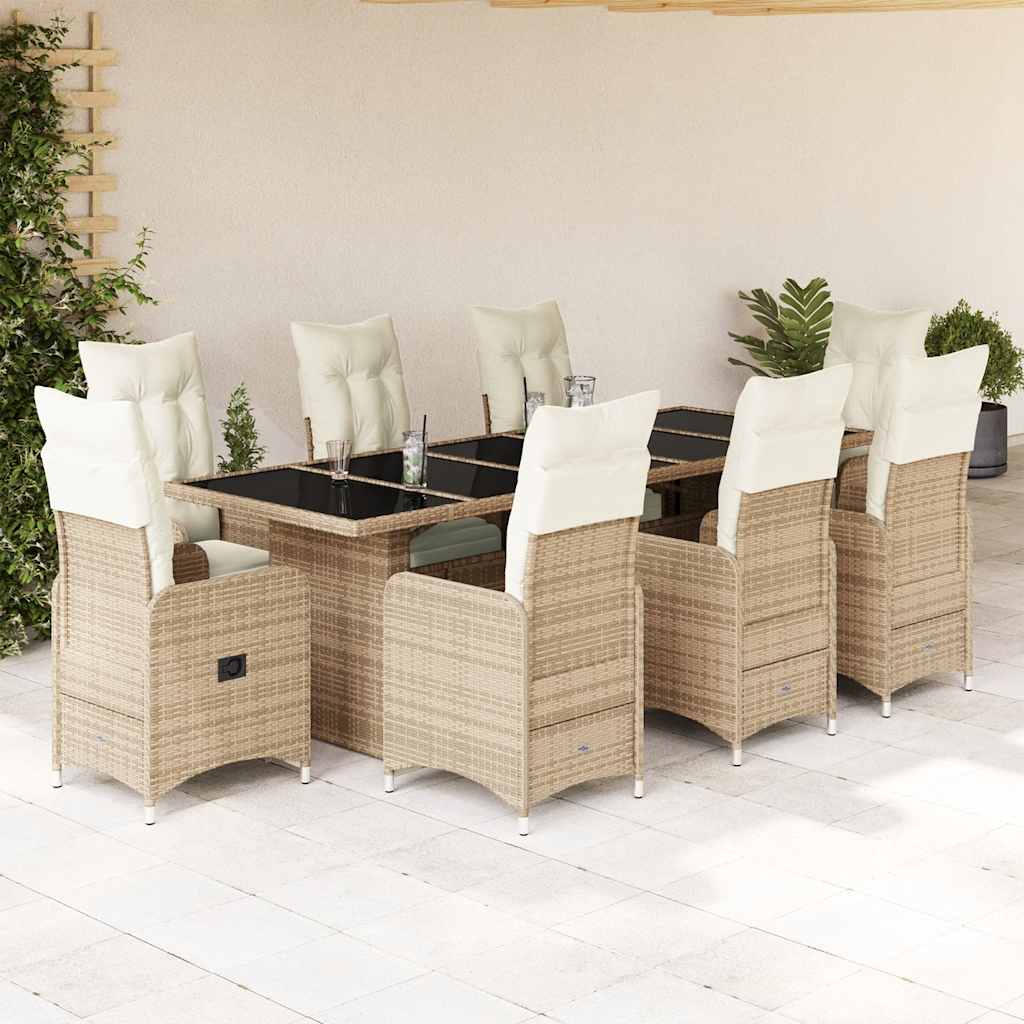 Vetonek Set de mesa y sillas de jardín 5 pzas y cojines ratán PE beige