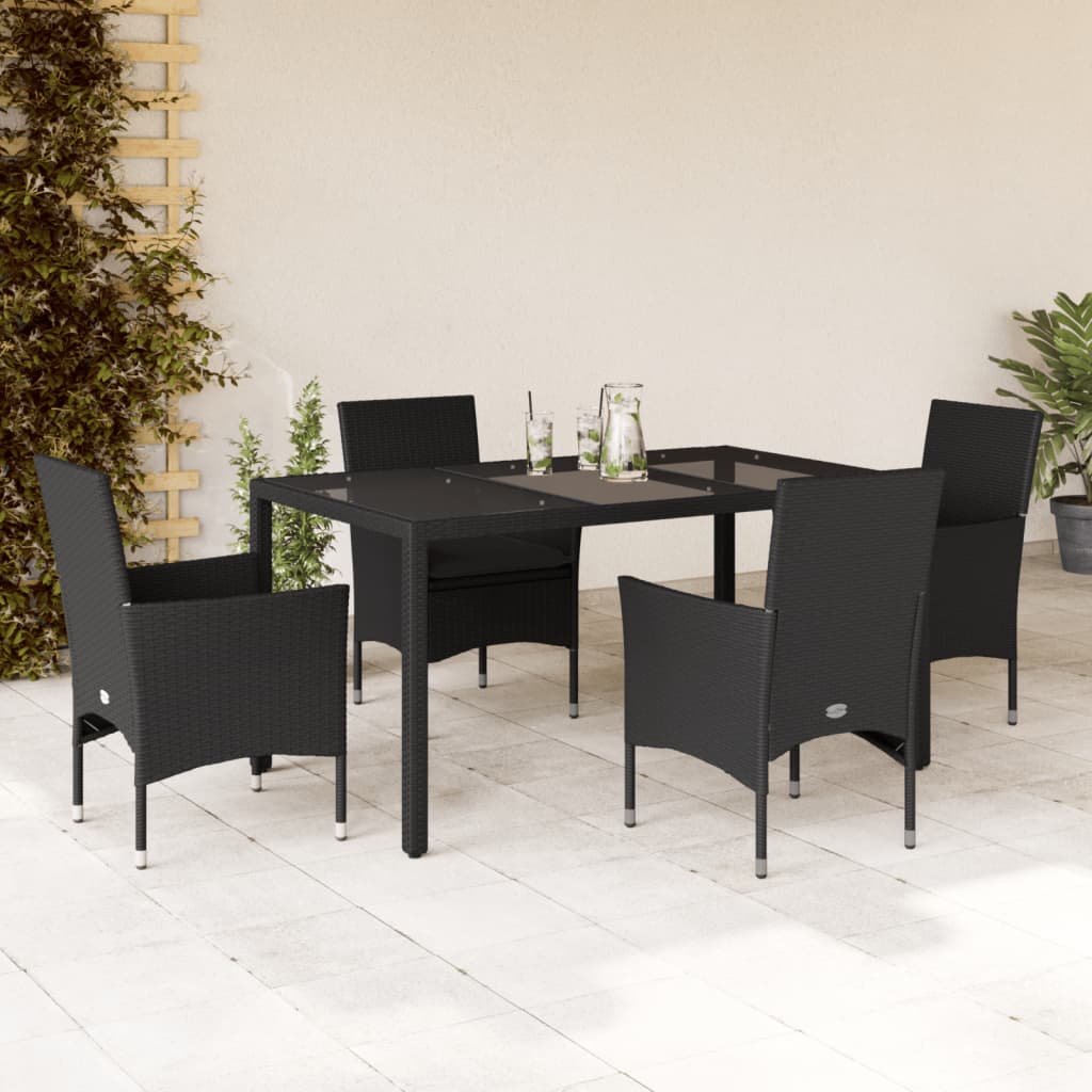 Vetonek Set comedor jardín 5 pzas cojines ratán sintético vidrio negro