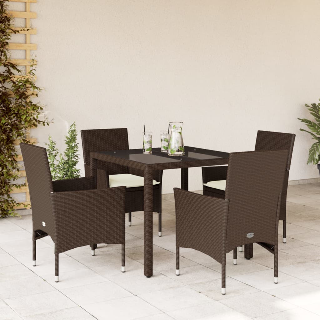 Vetonek Set comedor jardín 5 pzas cojines ratán sintético vidrio marrón