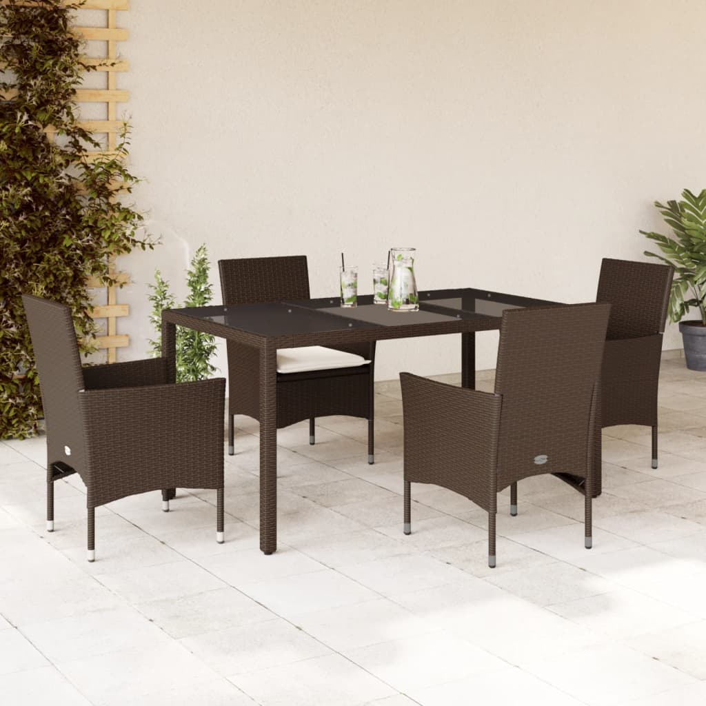 Vetonek Set comedor jardín 5 pzas cojines ratán sintético vidrio marrón