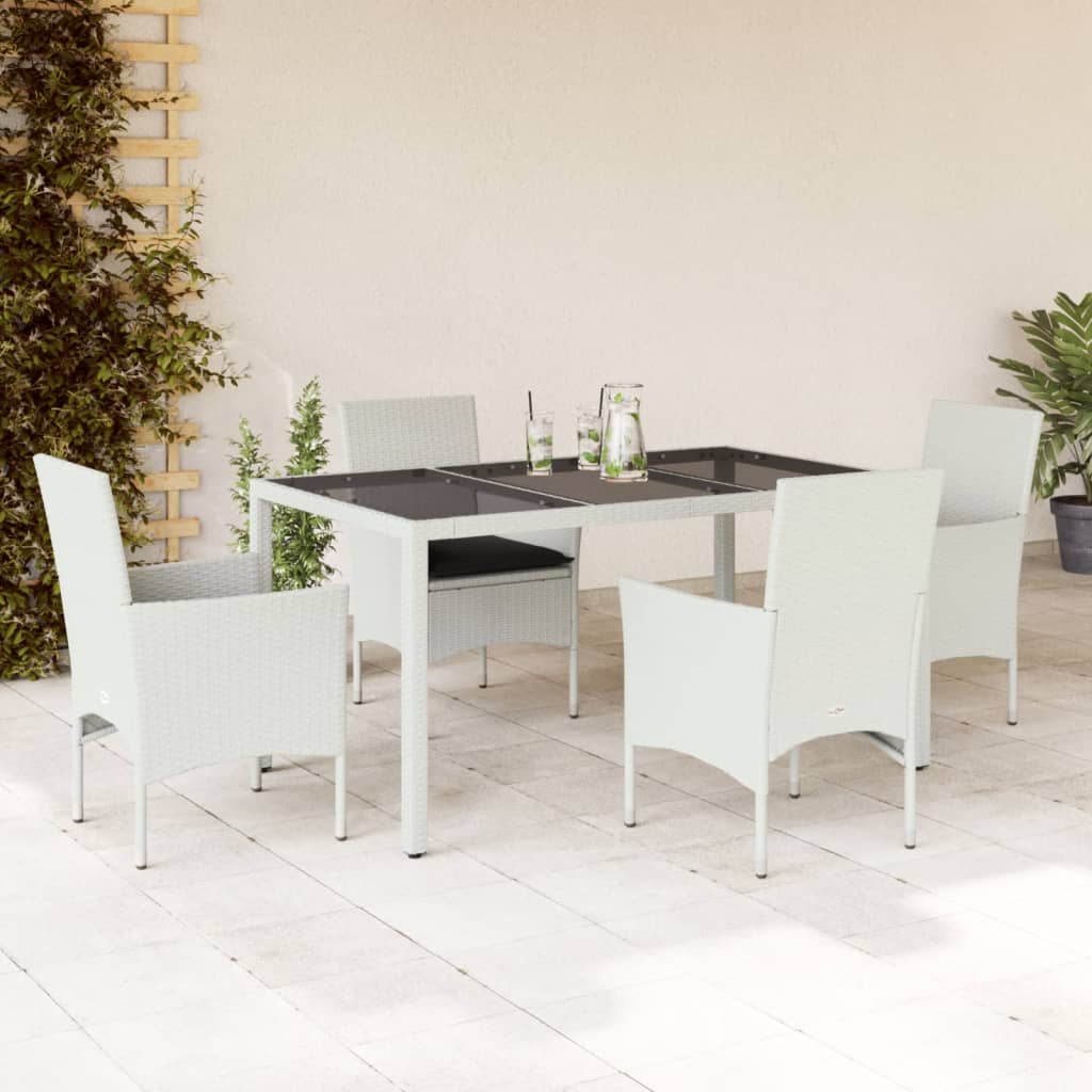 Vetonek Set comedor jardín 5 pzas cojines ratán sintético vidrio blanco