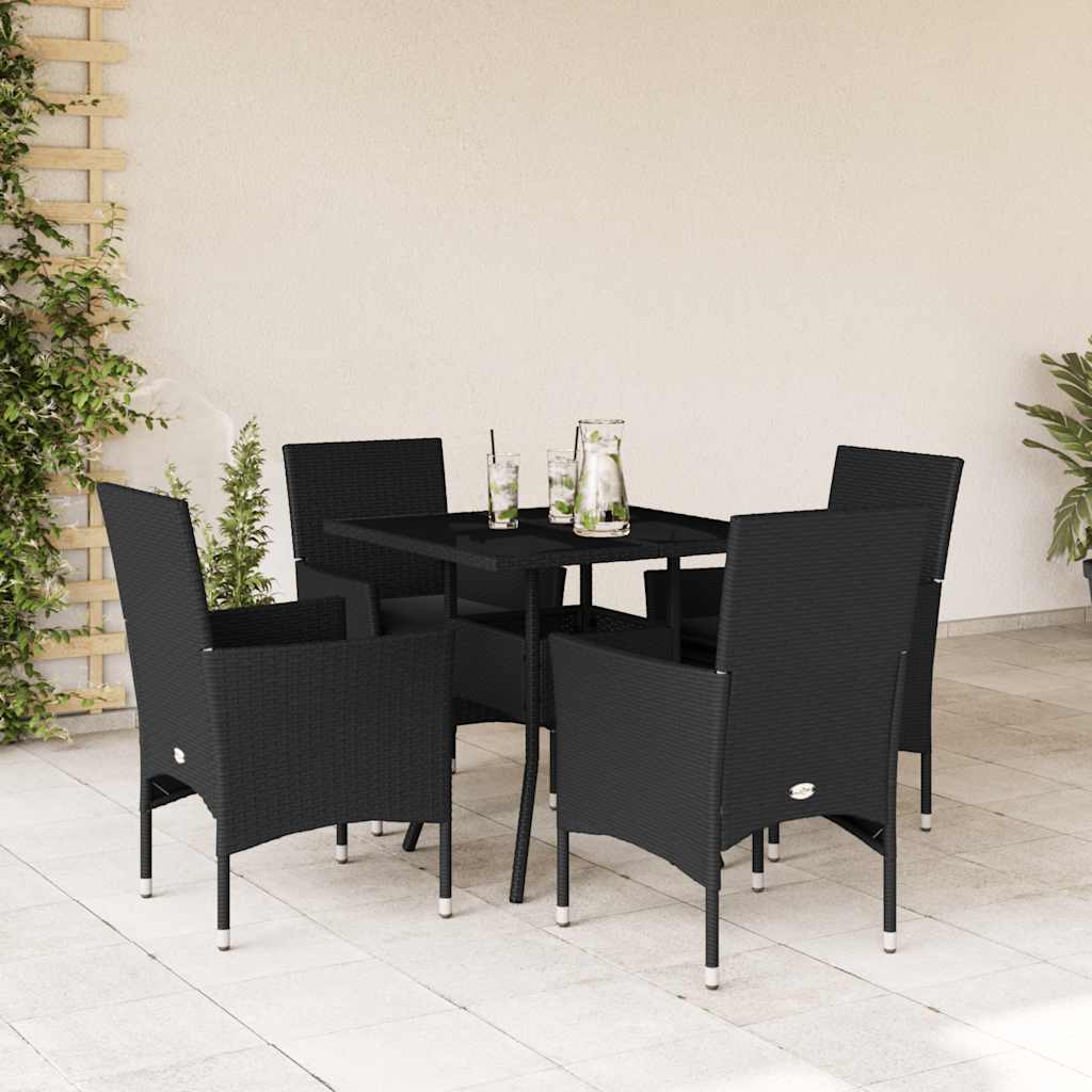 Vetonek Set comedor jardín 5 pzas cojines ratán sintético vidrio negro