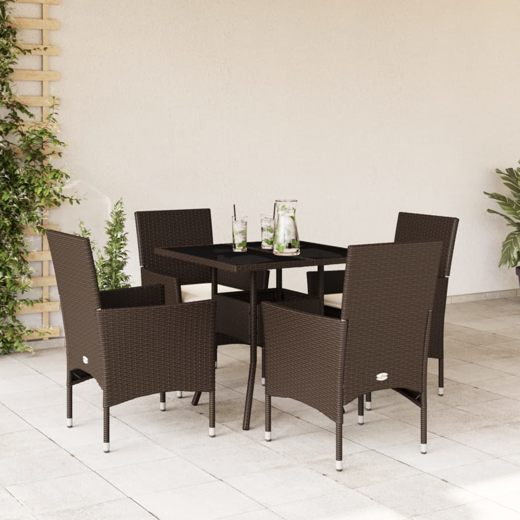 Vetonek Set comedor jardín 5 pzas cojines ratán sintético vidrio marrón