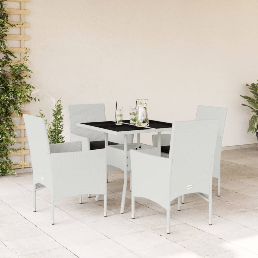 Vetonek Set comedor jardín 5 pzas cojines ratán sintético vidrio blanco