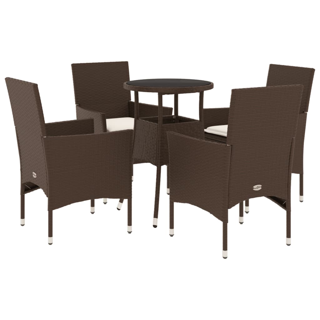 Vetonek Set comedor jardín 5 pzas cojines ratán sintético vidrio marrón