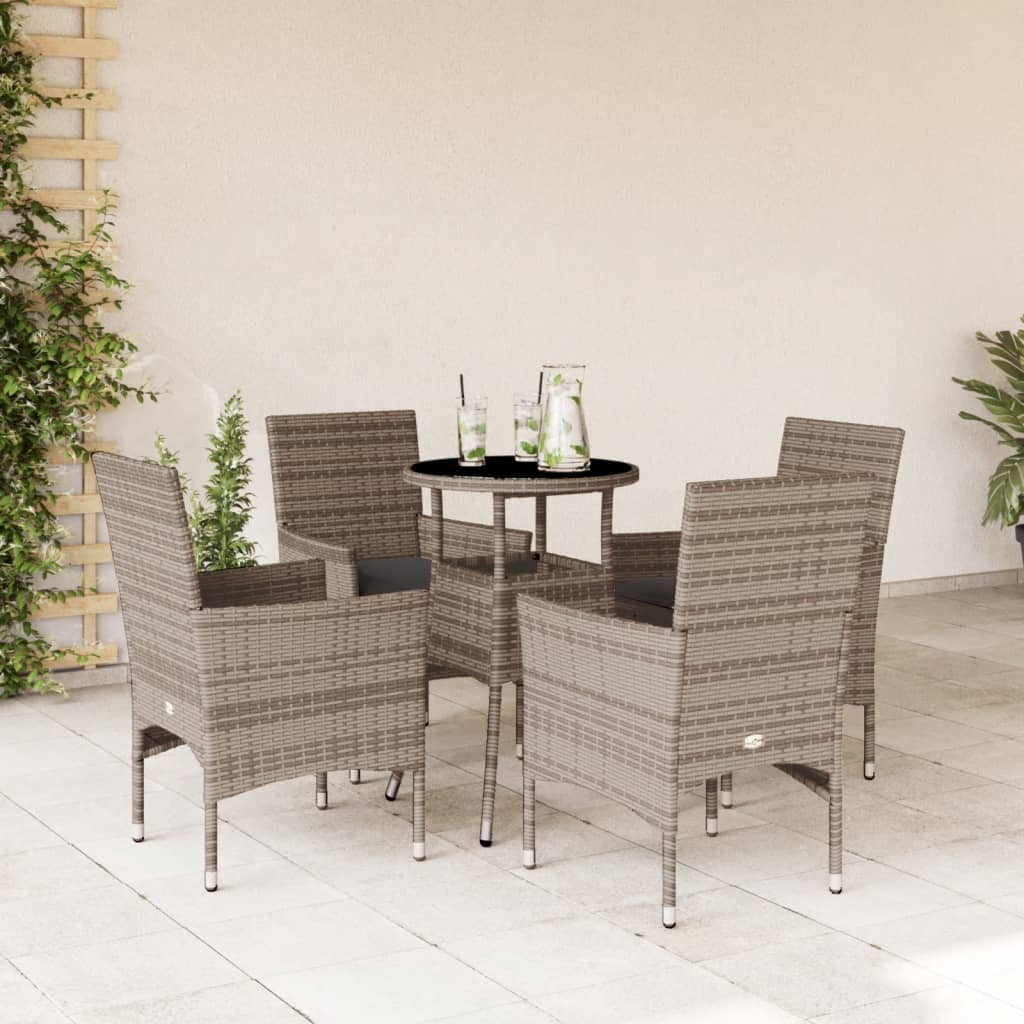 Vetonek Set comedor jardín 5 pzas y cojines ratán sintético vidrio gris