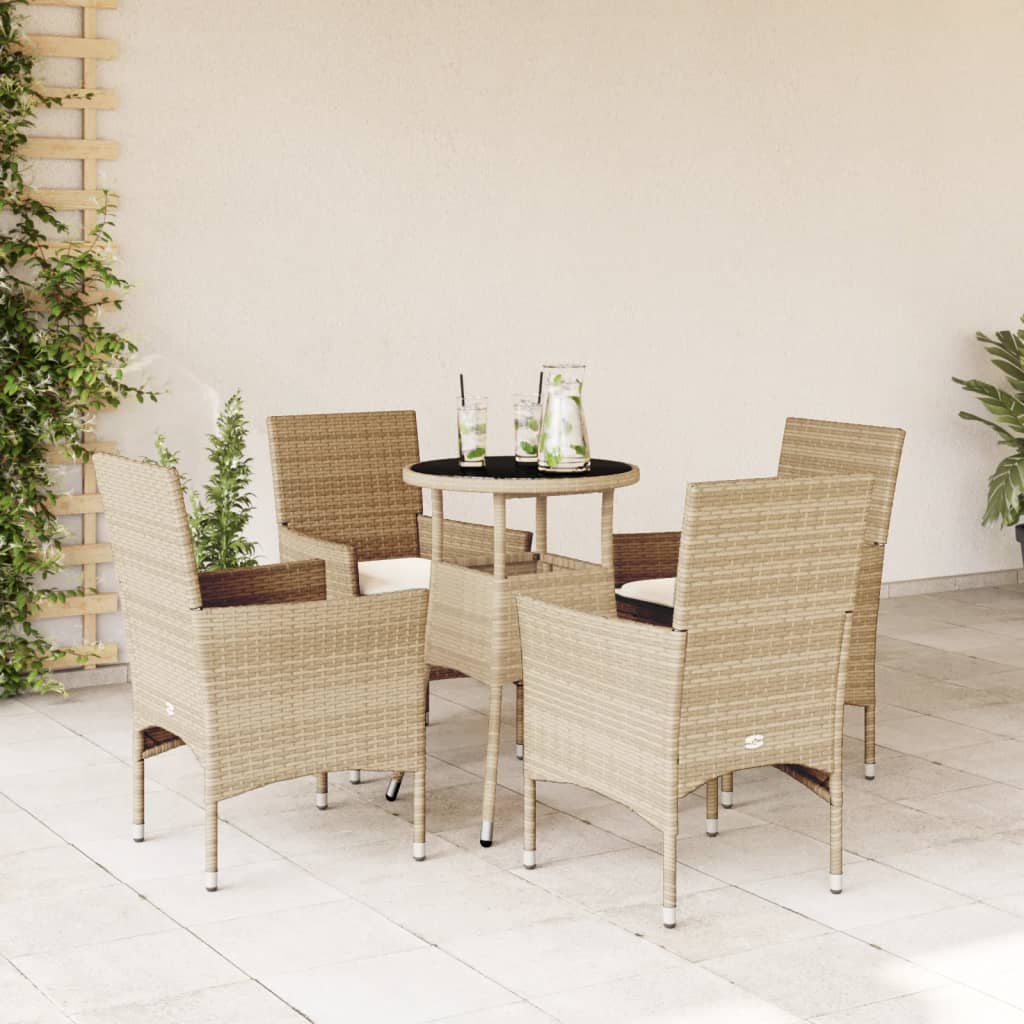 Vetonek Set comedor jardín 5 pzas cojines ratán sintético vidrio beige