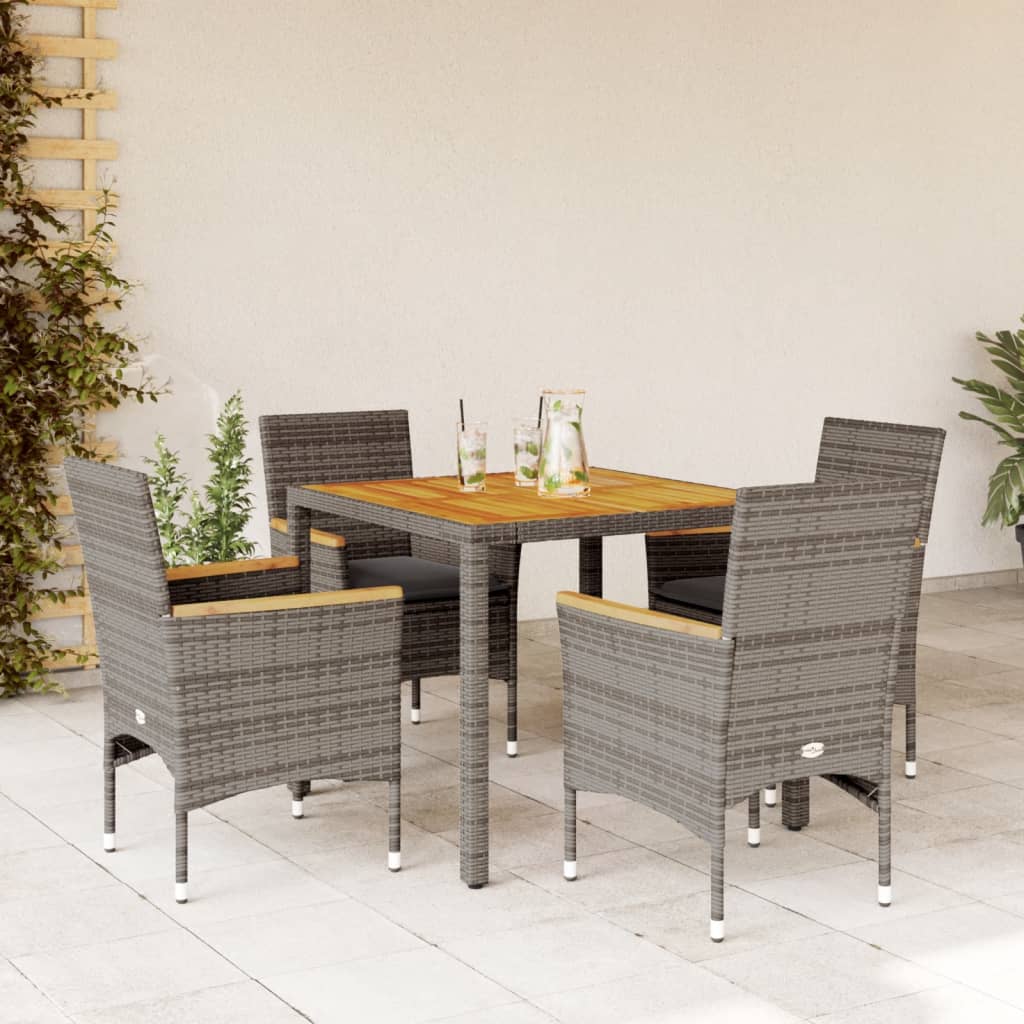 Vetonek Set de comedor jardín 5 pzas con cojines ratán PE acacia gris