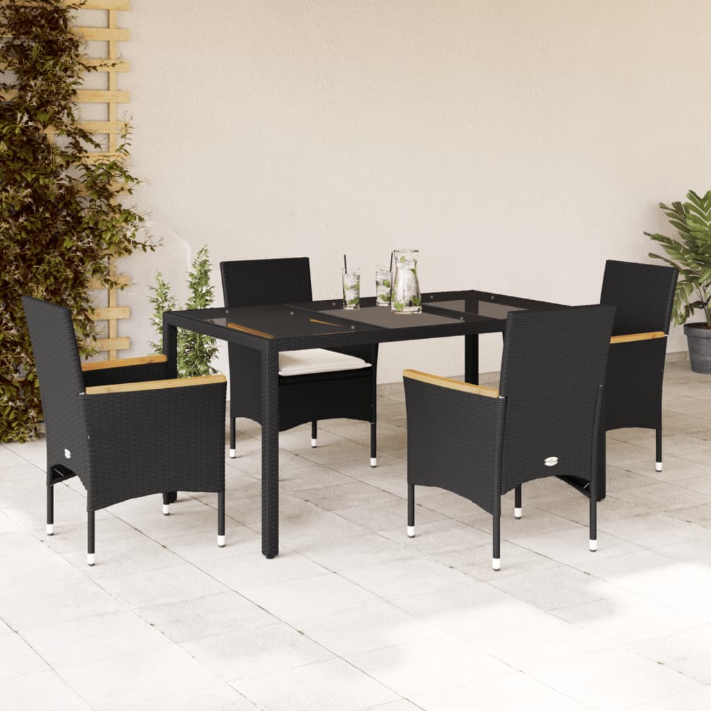 Vetonek Set comedor jardín 5 pzas cojines ratán sintético vidrio negro