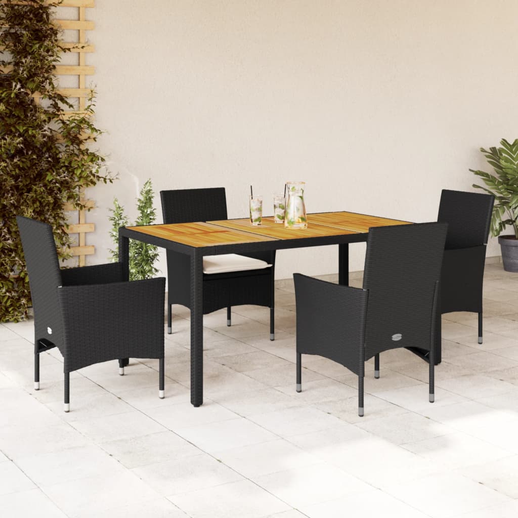 Vetonek Set de comedor jardín 5 pzas con cojines ratán PE acacia negro