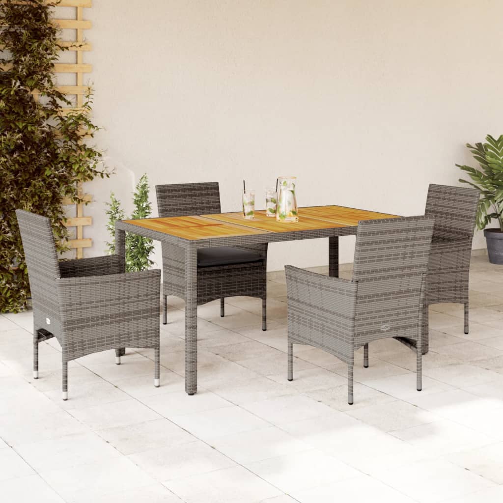 Vetonek Set de comedor jardín 5 pzas con cojines ratán PE acacia gris