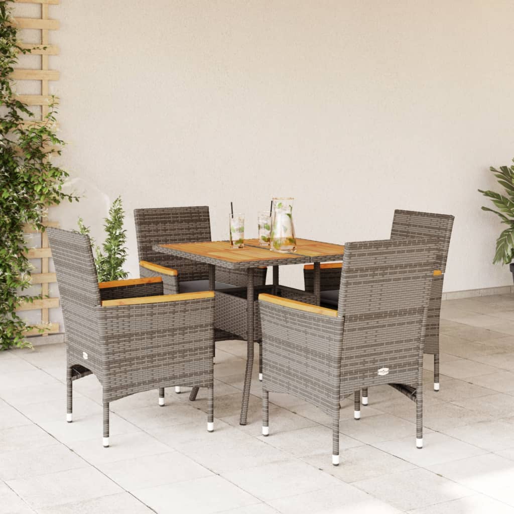 Vetonek Set de comedor jardín 5 pzas con cojines ratán PE acacia gris