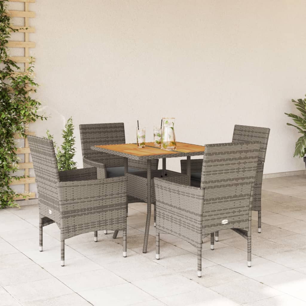 Vetonek Set de comedor jardín 5 pzas con cojines ratán PE acacia gris