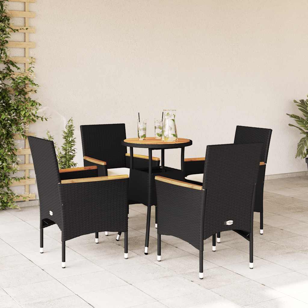 Vetonek Set de comedor jardín 5 pzas con cojines ratán PE acacia negro