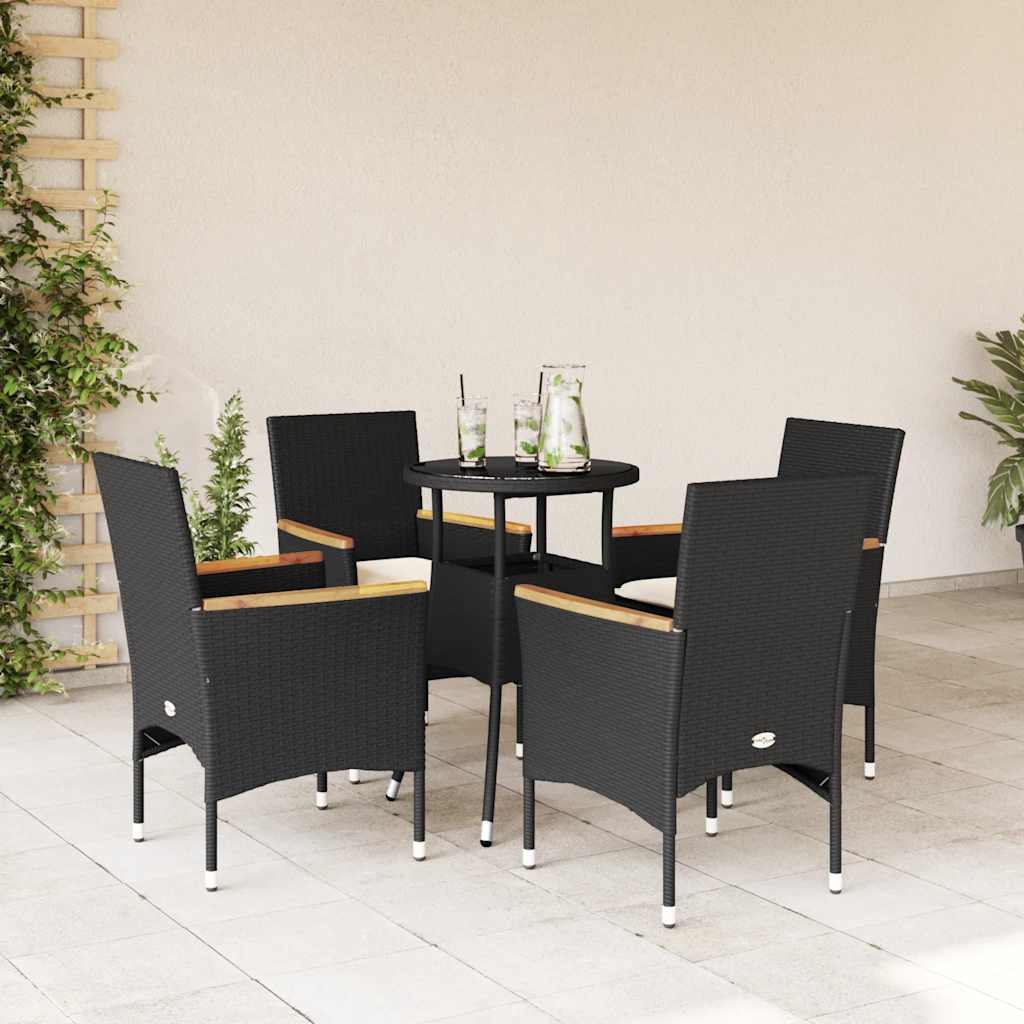 Vetonek Set comedor jardín 5 pzas cojines ratán sintético vidrio negro