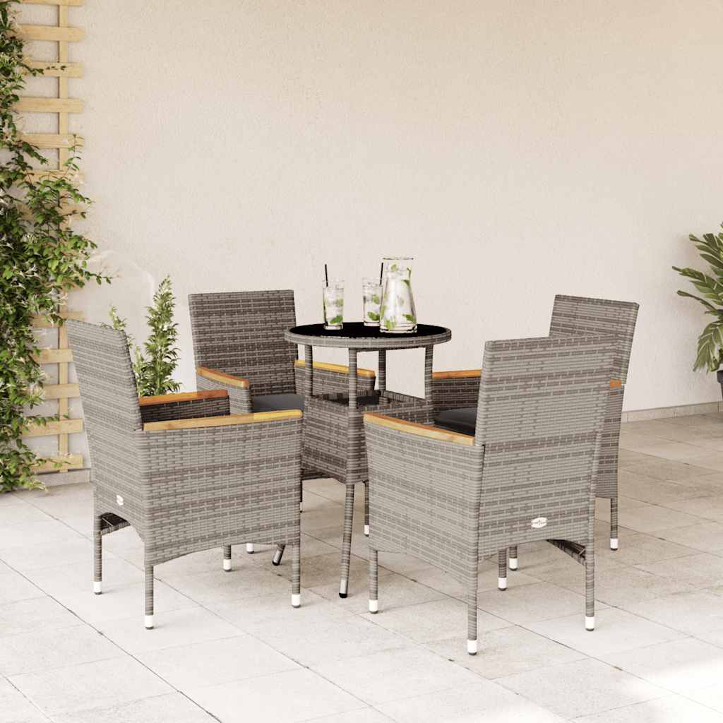 Vetonek Set comedor jardín 5 pzas y cojines ratán sintético vidrio gris