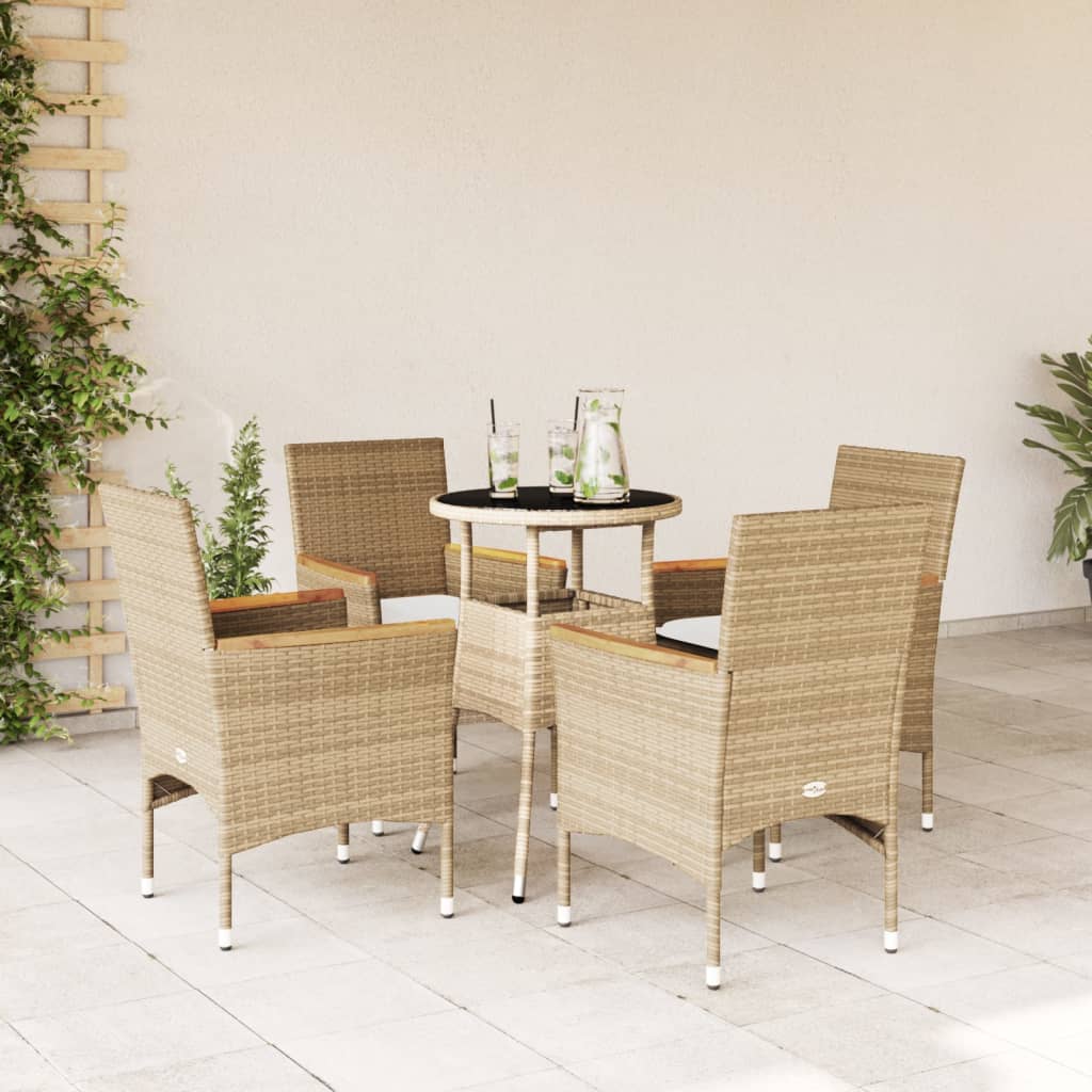 Vetonek Set comedor jardín 5 pzas cojines ratán sintético vidrio beige