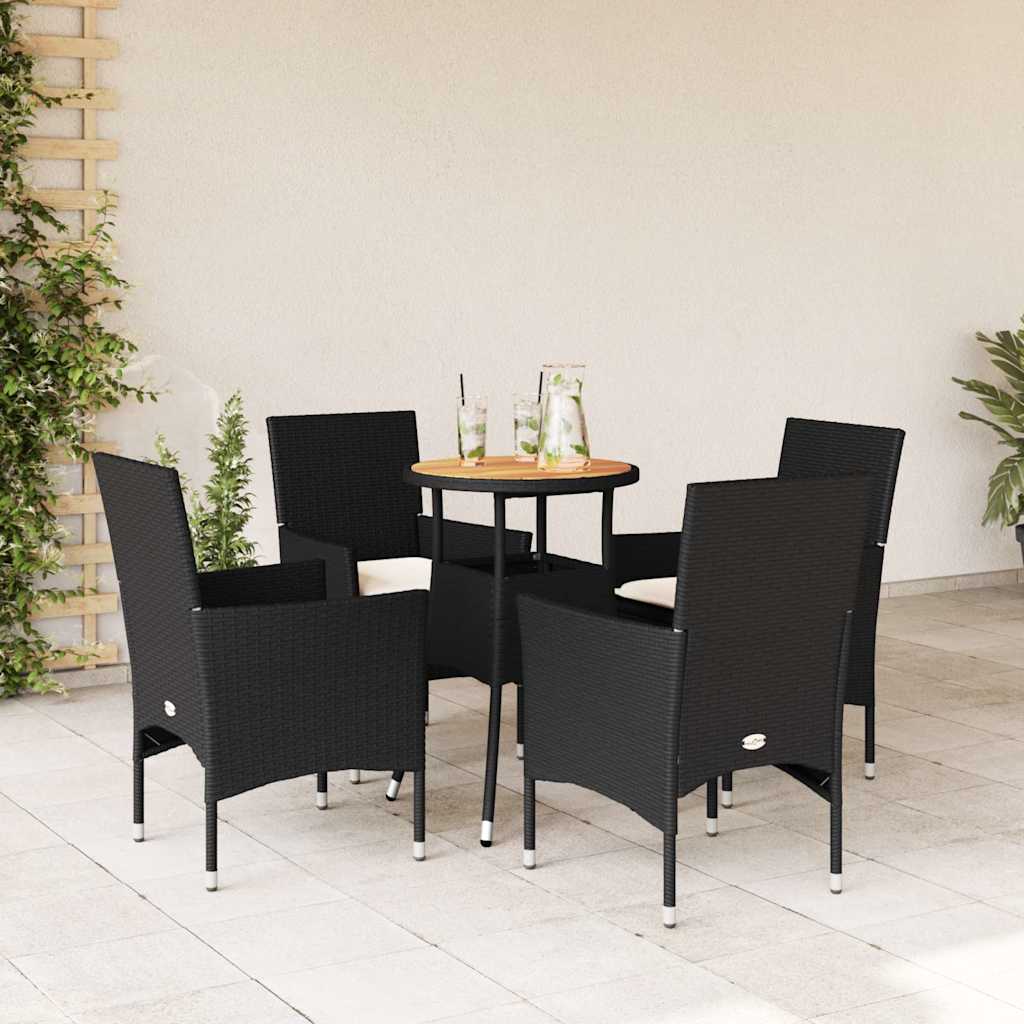 Vetonek Set de comedor jardín 5 pzas con cojines ratán PE acacia negro