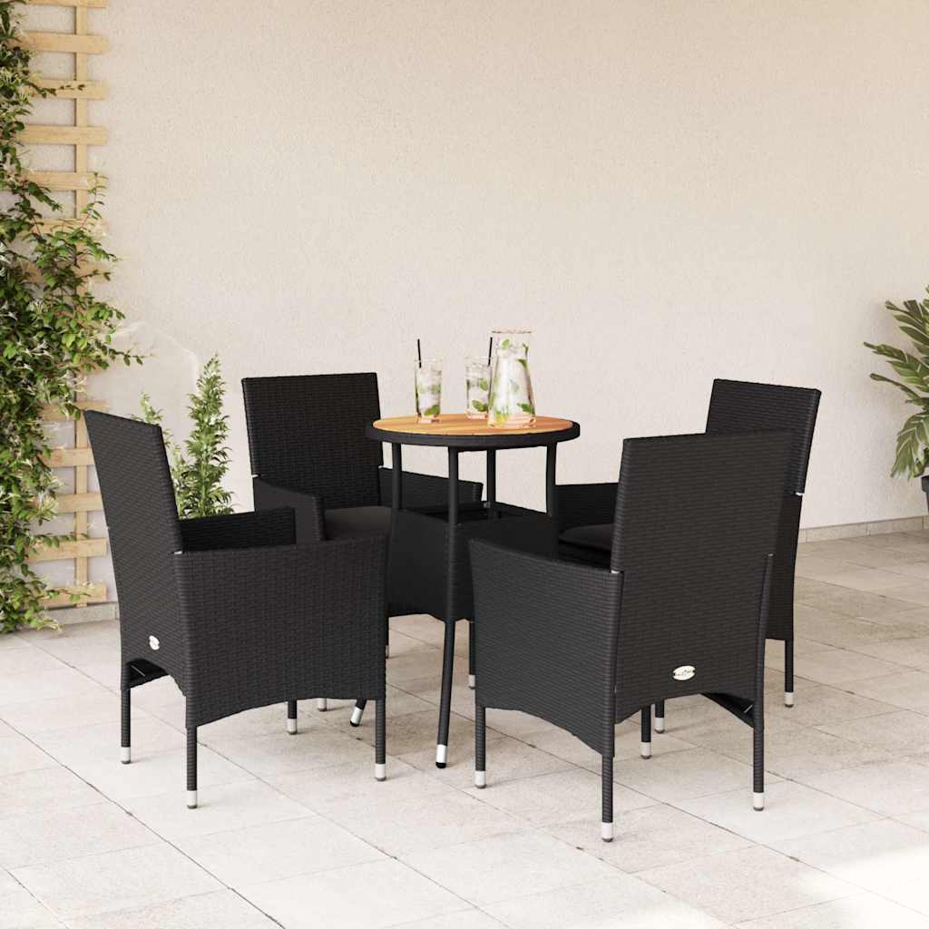 Vetonek Set de comedor jardín 5 pzas con cojines ratán PE acacia negro