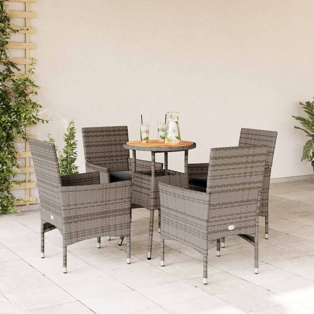 Vetonek Set de comedor jardín 5 pzas con cojines ratán PE acacia gris