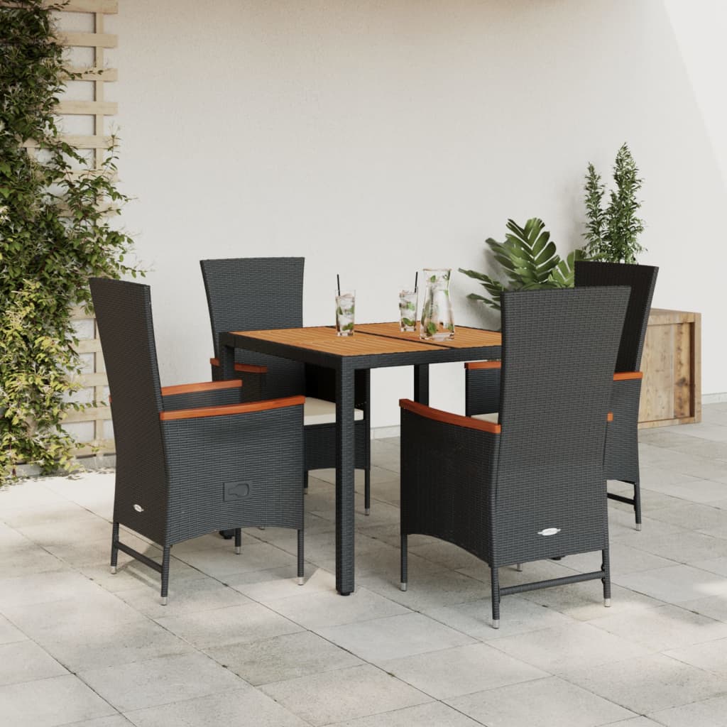 Vetonek Set de muebles jardín 5 pzas con cojines ratán sintético negro