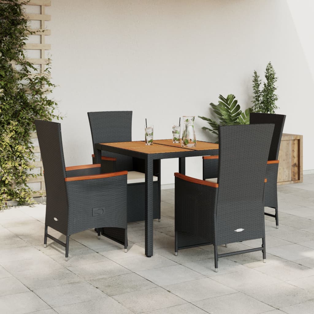 Vetonek Set de muebles jardín 5 pzas con cojines ratán sintético negro