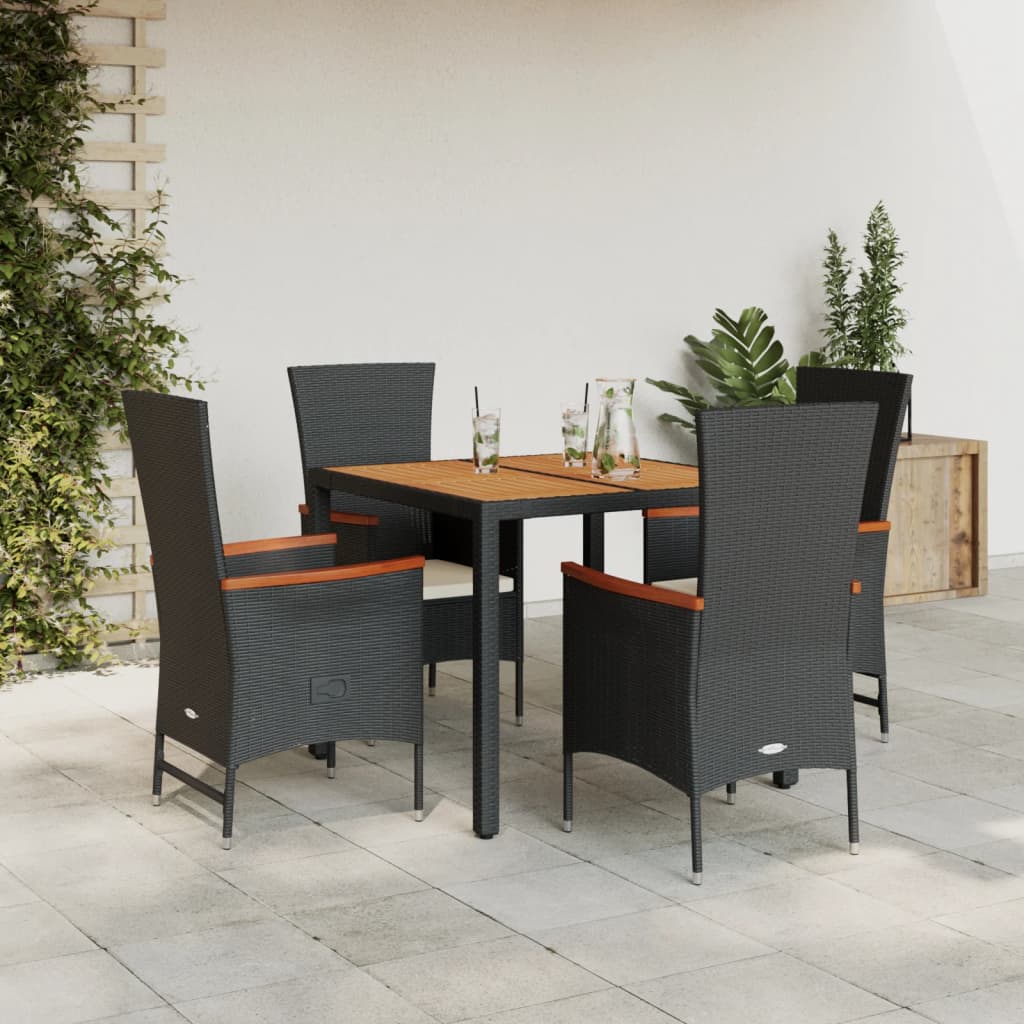 Vetonek Set de muebles jardín 5 pzas con cojines ratán sintético negro