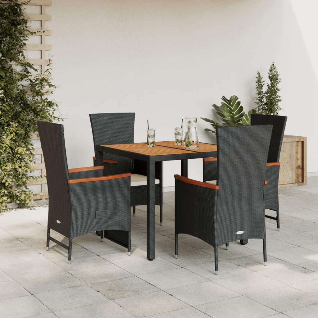 Vetonek Set de muebles jardín 5 pzas con cojines ratán sintético negro