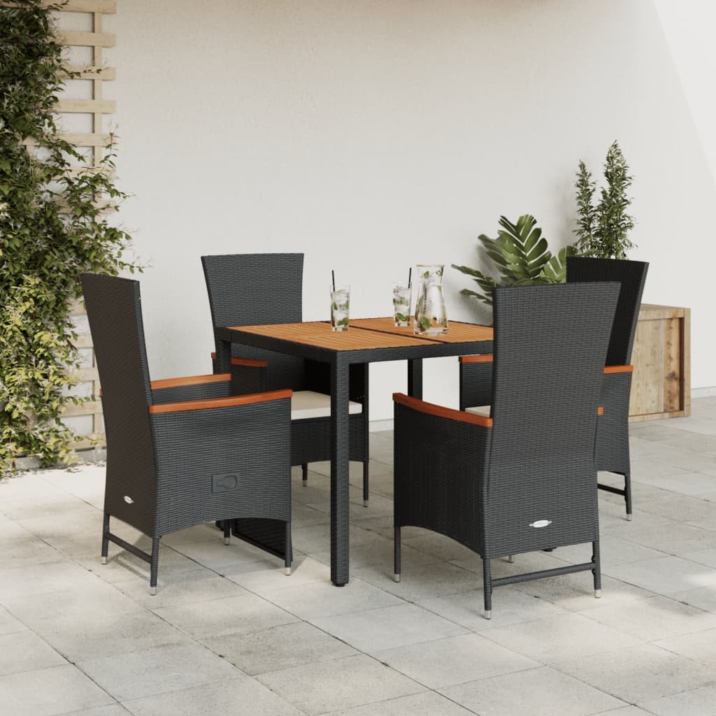 Vetonek Set de muebles jardín 5 pzas con cojines ratán sintético negro