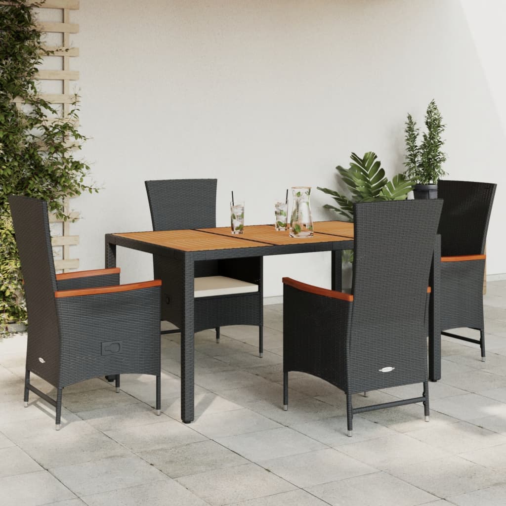 Vetonek Set de muebles jardín 5 pzas con cojines ratán sintético negro