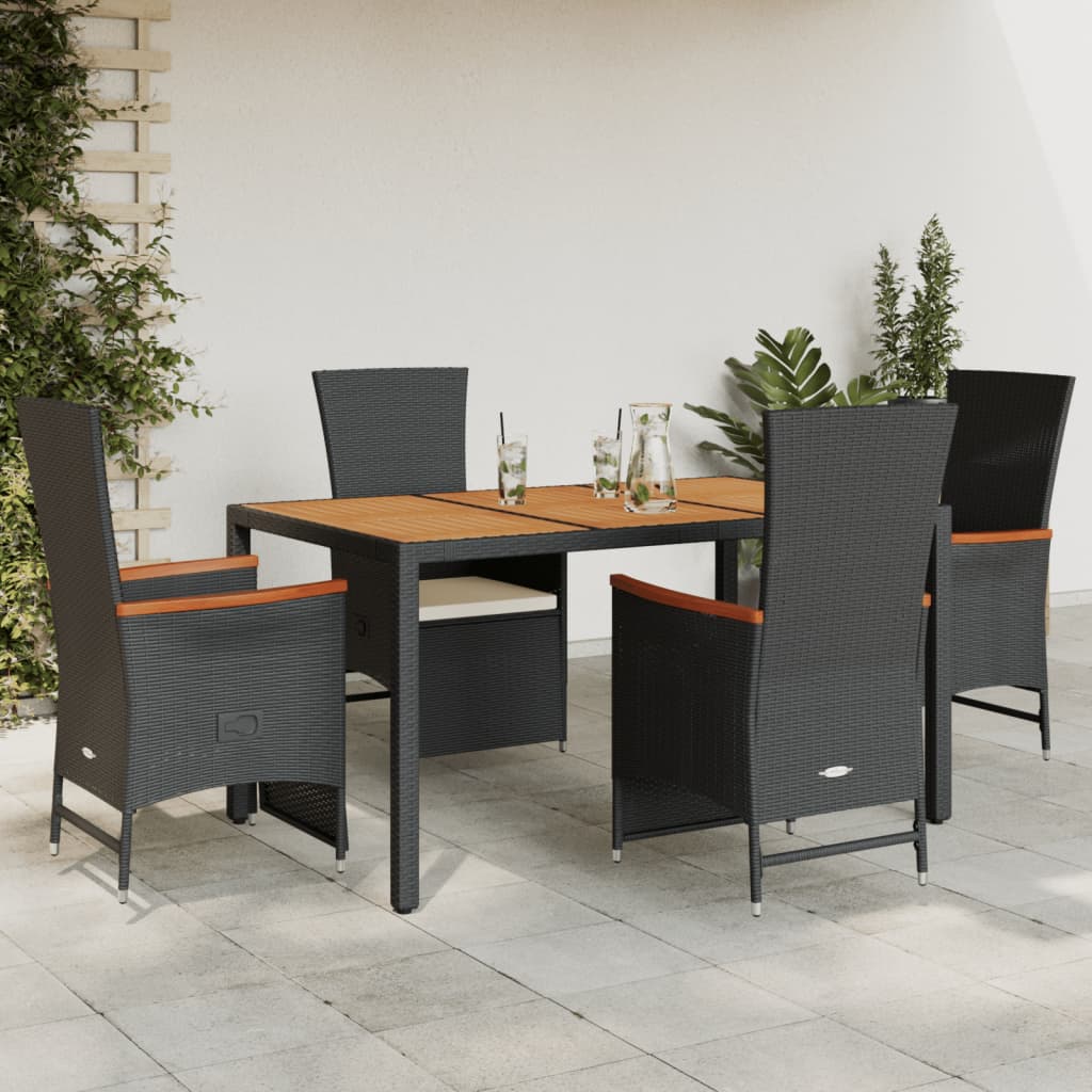 Vetonek Set de muebles jardín 5 pzas con cojines ratán sintético negro