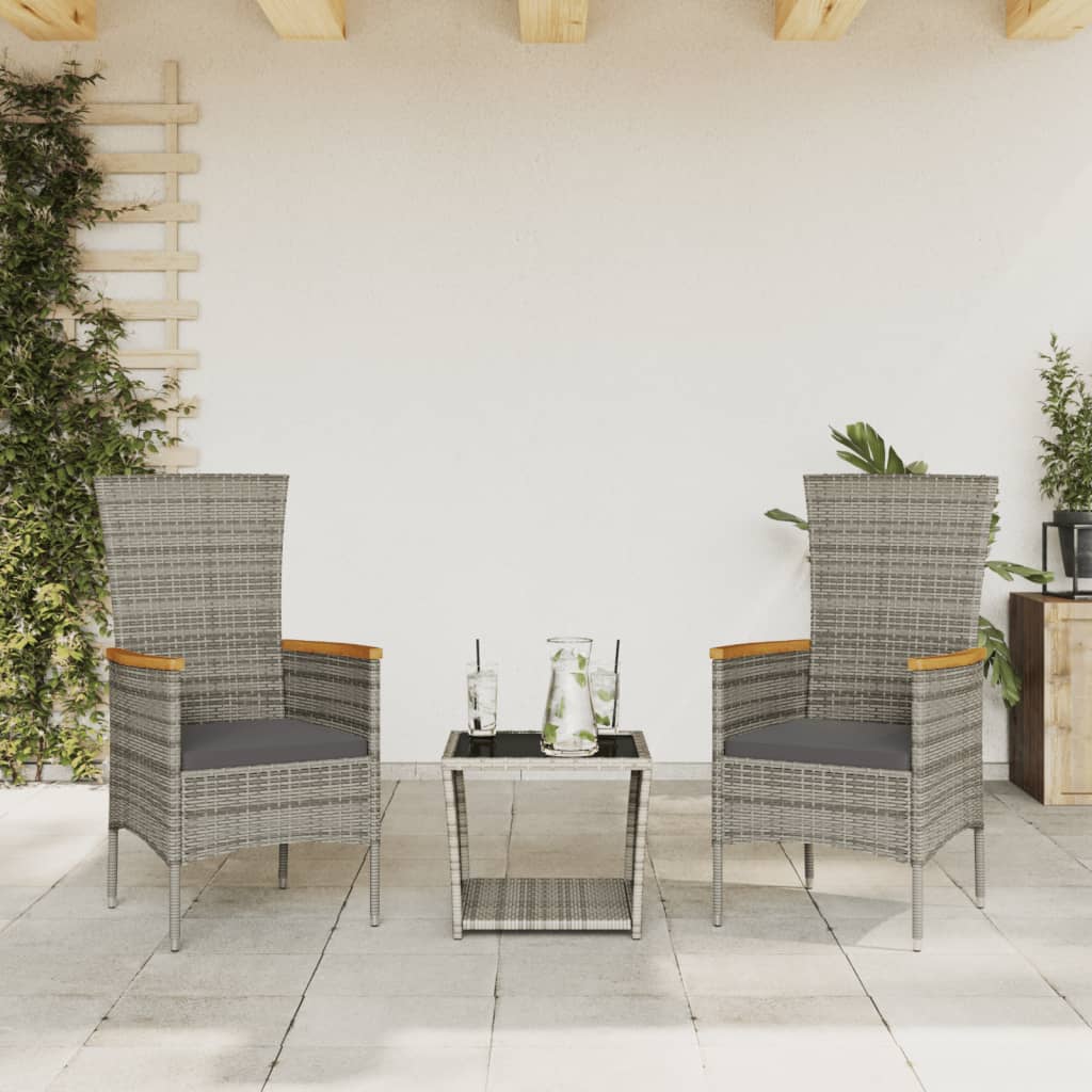 Vetonek Set comedor de jardín 3 piezas con cojines ratán sintético gris