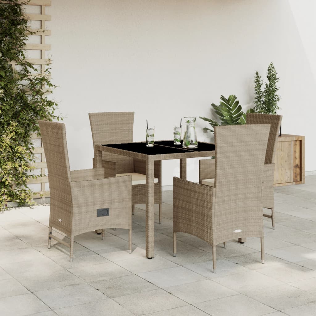 Vetonek Set comedor de jardín 5 pzas con cojines ratán sintético beige