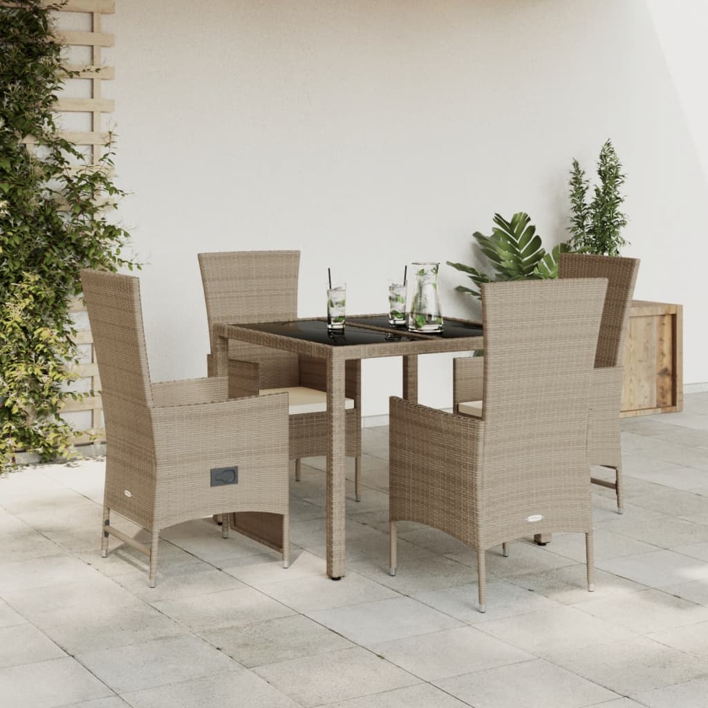 Vetonek Set comedor de jardín 5 pzas con cojines ratán sintético beige