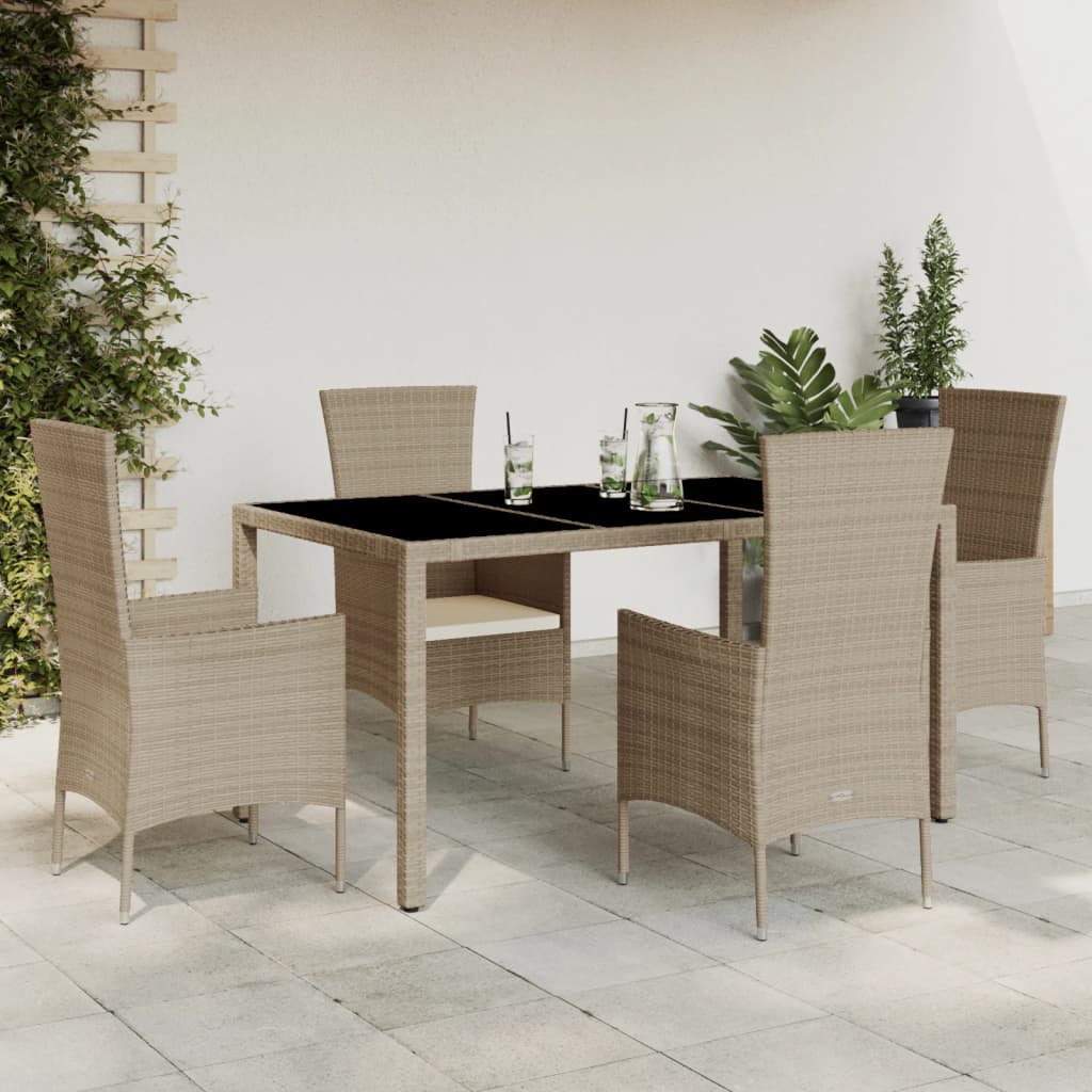 Vetonek Set comedor de jardín 5 pzas con cojines ratán sintético beige