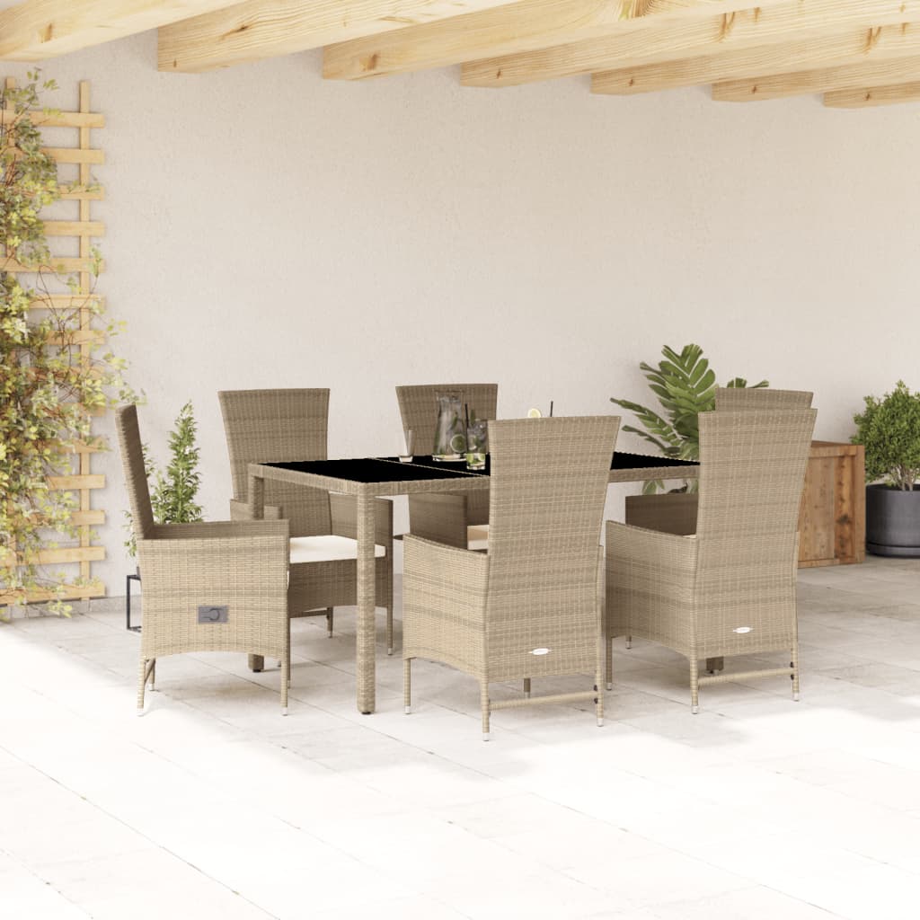 Vetonek Set comedor de jardín 7 pzas con cojines ratán sintético beige