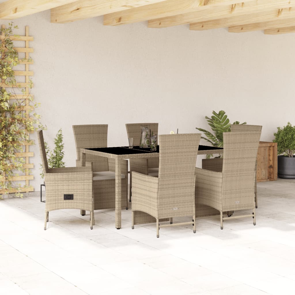 Vetonek Set comedor de jardín 7 pzas con cojines ratán sintético beige