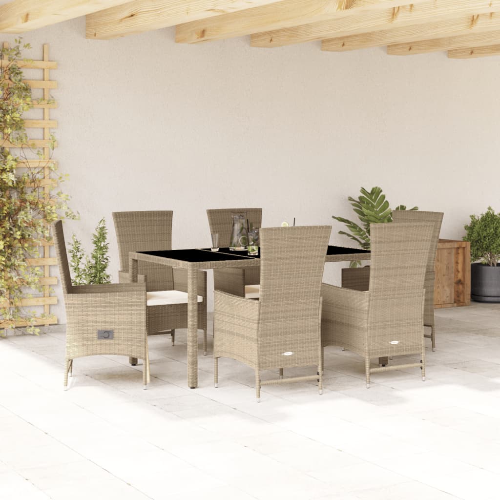 Vetonek Set comedor de jardín 7 pzas con cojines ratán sintético beige