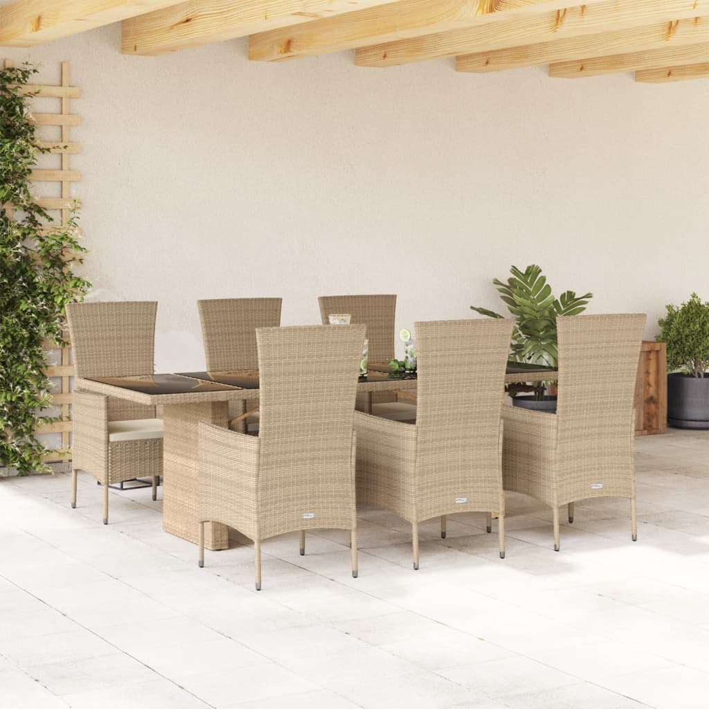 Vetonek Set comedor de jardín 7 pzas con cojines ratán sintético beige