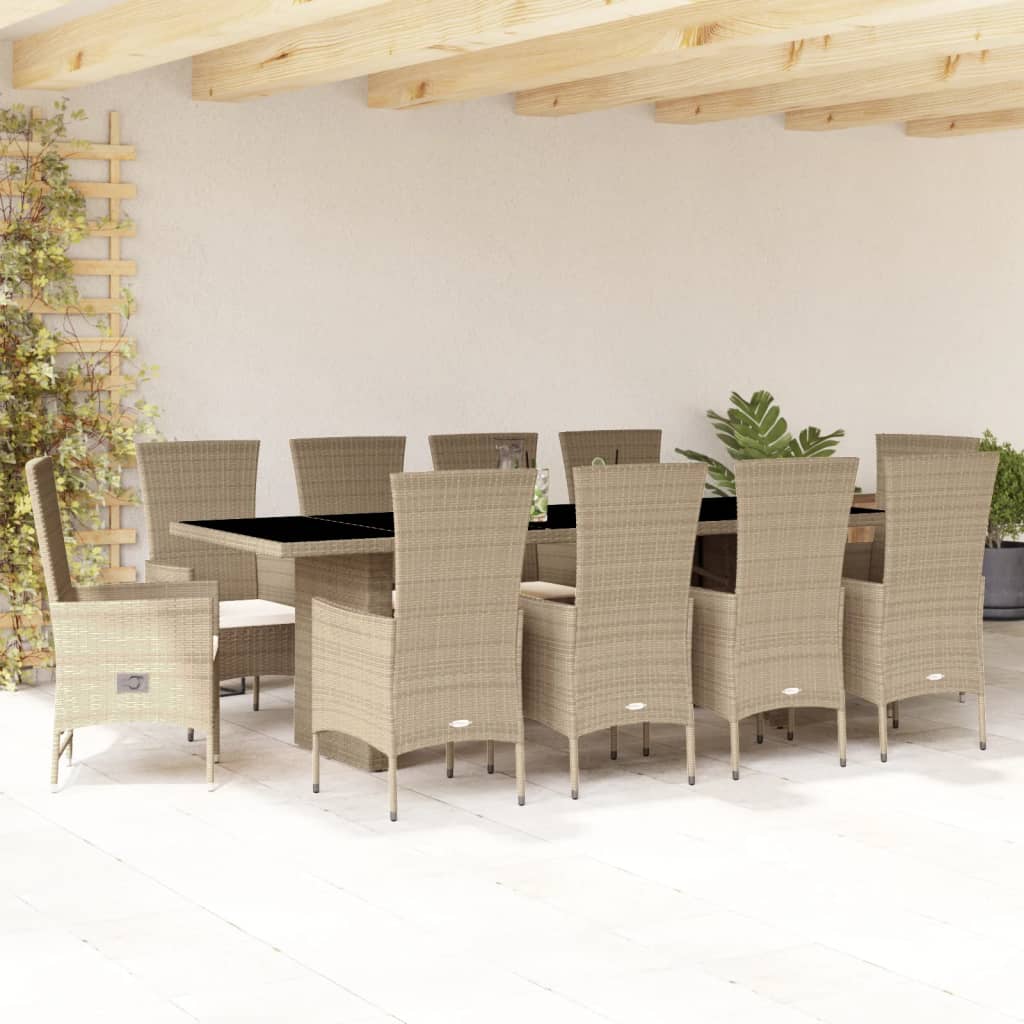 Vetonek Set comedor de jardín 7 pzas con cojines ratán sintético beige