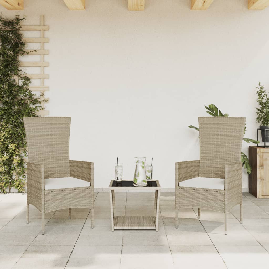 Vetonek Set comedor de jardín 3 pzas con cojines ratán sintético beige