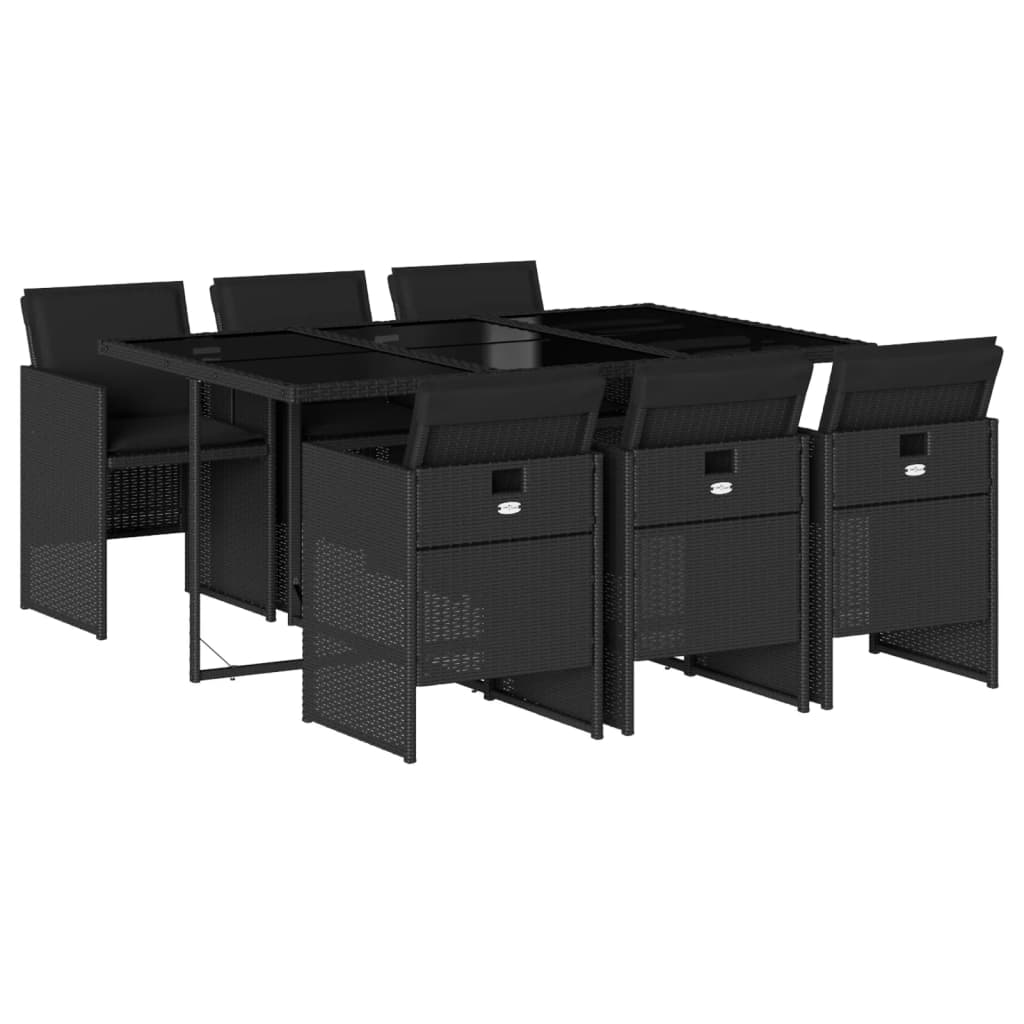 Set de comedor de jardín 7 pzas y cojines ratán sintético negro V4178 Vetonek