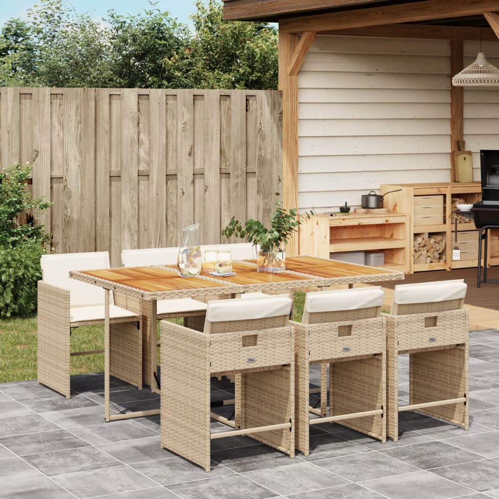 Vetonek Set comedor de jardín 7 pzas con cojines ratán sintético beige